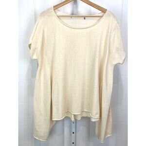 PERUVIAN CONNECTION L / XL Cap Sleeve Sharkbite Sweater Knit Top Cotton Ivory